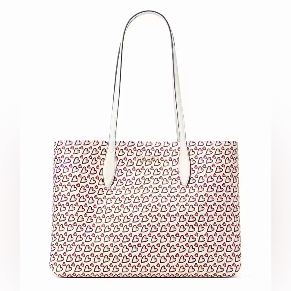 Kate Spade Hearts Large All Day Red Pink Fancy Heart Print Large Tote Bag ❤️♠️